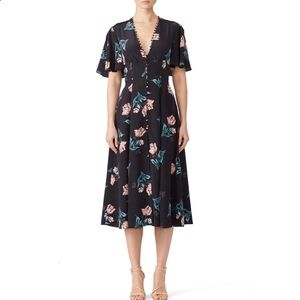 Nicholas Piper Floral Button Down Silk Belted Midi Dress, Size 6